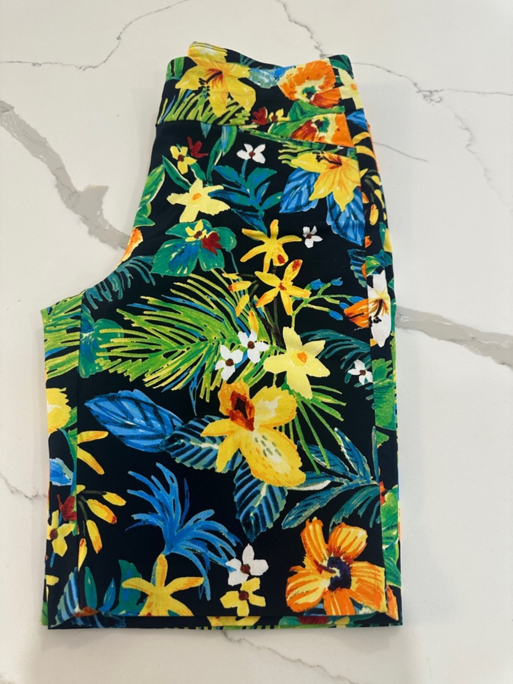 Attyre Black Floral Tropical Pull-On Bermuda Shorts with Yellow & Green